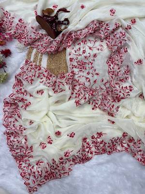 Embroidered space Silk blend Women's Saree With Blouse Set 3
