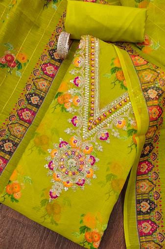 embroidered floral dress material set with dupatta