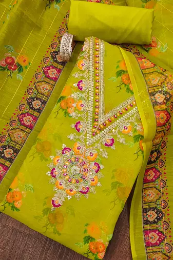 embroidered floral dress material set with dupatta