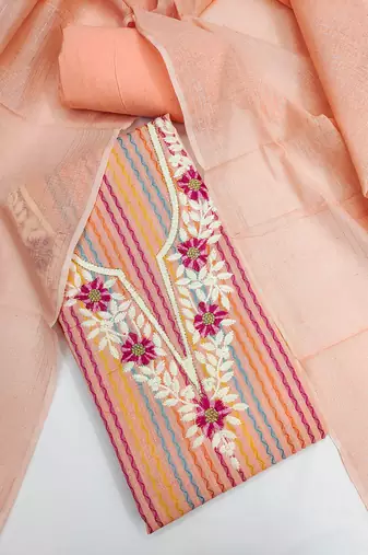 embroidered floral dress material set with dupatta