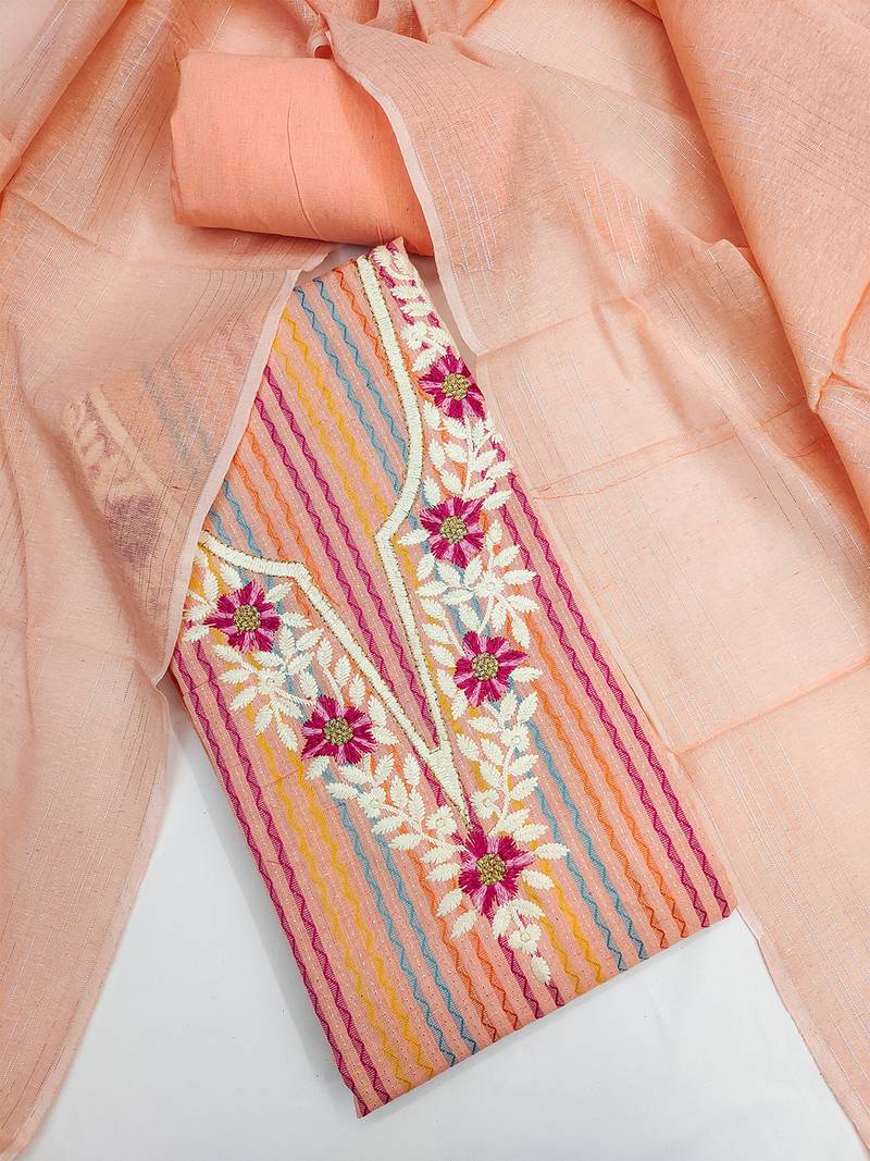 embroidered floral dress material set with dupatta