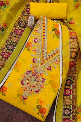 embroidered floral dress material set with dupatta