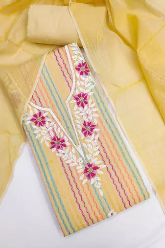 embroidered floral dress material set with dupatta