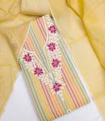 embroidered floral dress material set with dupatta