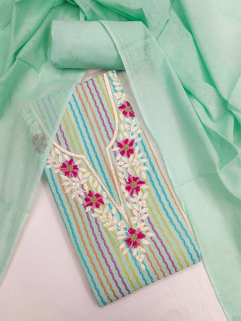 Elegant embroidered floral dress material set with dupatta