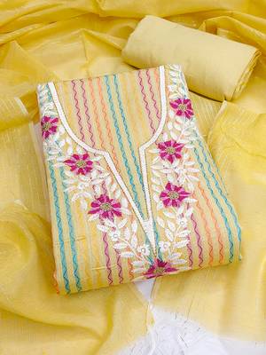 embroidered floral dress material set with dupatta 2