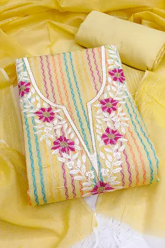 embroidered floral dress material set with dupatta