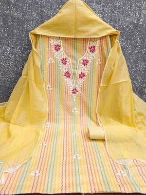embroidered floral dress material set with dupatta 3