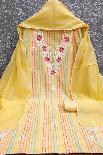 embroidered floral dress material set with dupatta