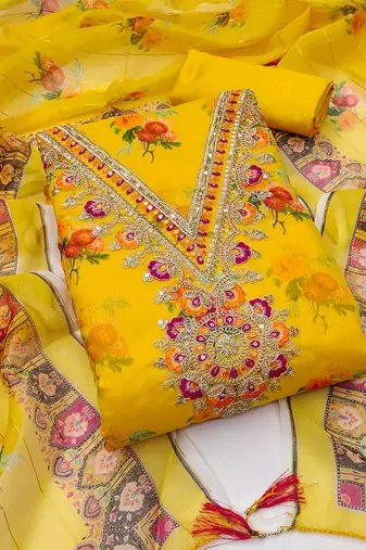 embroidered floral dress material set with dupatta
