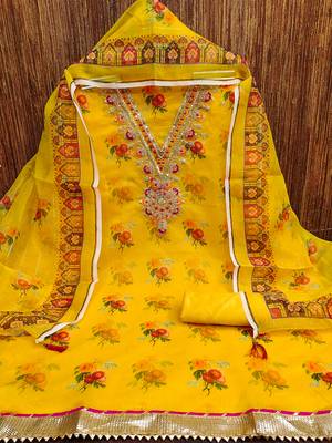 embroidered floral dress material set with dupatta 3