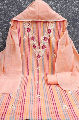 embroidered floral dress material set with dupatta