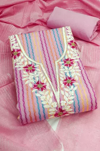 embroidered floral dress material set with dupatta