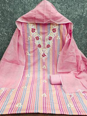 embroidered floral dress material set with dupatta 3