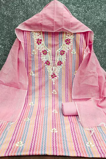embroidered floral dress material set with dupatta