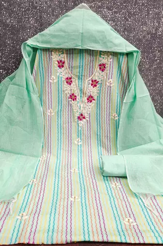 embroidered floral dress material set with dupatta