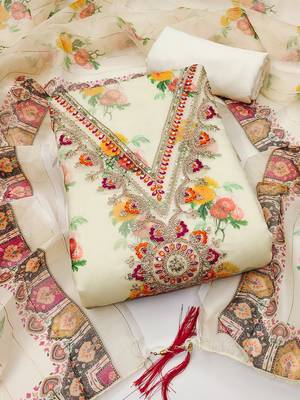 embroidered floral dress material set with dupatta 2
