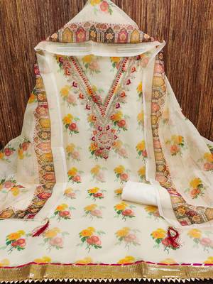 embroidered floral dress material set with dupatta 3
