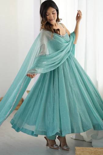 Aqua Blue Anarkali Suit with Dupatta