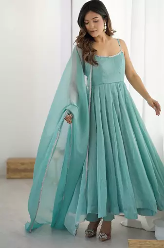 Aqua Blue Anarkali Suit with Dupatta