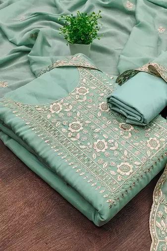 turquoise embroidered suit     perfect for festive & wedding occasions