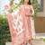 Cotton cream & red printed anarkali kurta with pants & mul dupatta set of 3