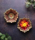 The handicraftian large lotus diya set of 2
