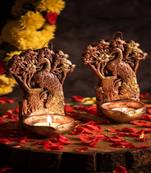 The handicraftian tree peacock hanging diya set