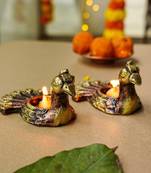 The handicraftian neck peacock t light  set of 4