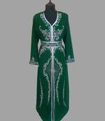 Dark Green color luxurious Handmade Moroccan Kaftan with hijjab