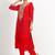 Red 'motimahal' hand embroidered silk crepe womens  suit- set of 3