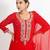 Red 'motimahal' hand embroidered silk crepe womens  suit- set of 3