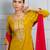 Mustard  yellow ' patrika gate' hand embroidered silk crepe womens  suit- set of 3