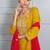 Mustard  yellow ' patrika gate' hand embroidered silk crepe womens  suit- set of 3