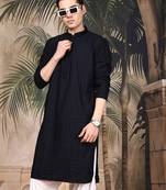 Black silk blend embroidered kurta pajama for mens