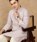 Mauve silk blend embroidered kurta pajama for mens