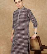 Purple silk blend embroidered kurta pajama for mens