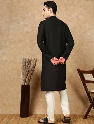 Black cotton embroidered kurta pajama for mens 4