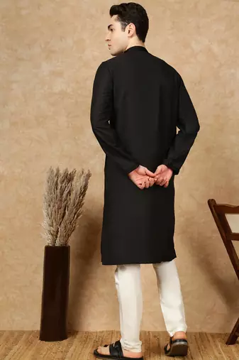 Black cotton embroidered kurta pajama for mens