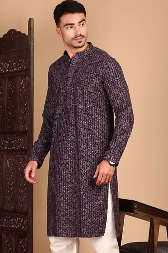Voilet cotton sequins kurta pajama for mens