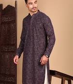 Maroon cotton sequins kurta pajama for mens
