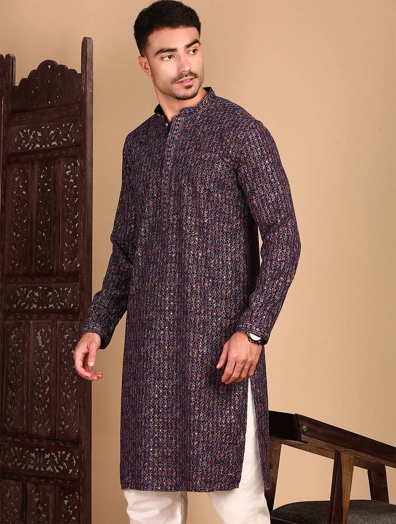 Voilet cotton sequins kurta pajama for mens