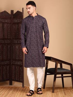 Maroon cotton sequins kurta pajama for mens 3