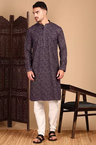 Maroon cotton sequins kurta pajama for mens