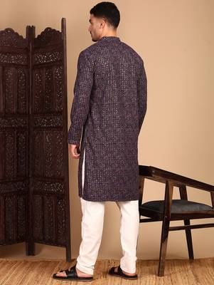 Maroon cotton sequins kurta pajama for mens 4
