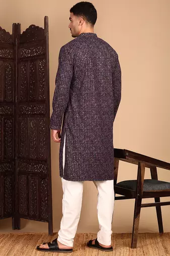 Maroon cotton sequins kurta pajama for mens