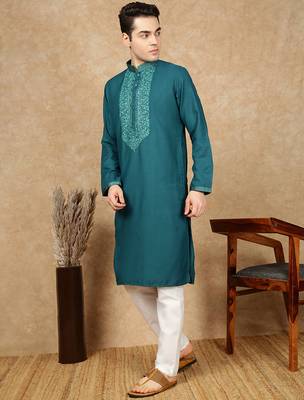Firozi cotton embroidered kurta pajama for mens 2