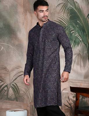grey cotton sequins kurta pajama for mens 1