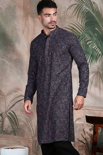 grey cotton sequins kurta pajama for mens