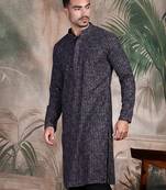grey cotton sequins kurta pajama for mens